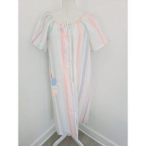 Its A Charm Vintage Striped USA Cotton Polyester House Coat Robe Mumu 1X 42-44